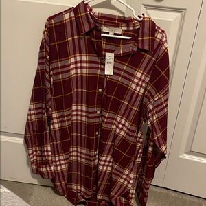 LOFT Maroon and White Plaid flannel Shirt